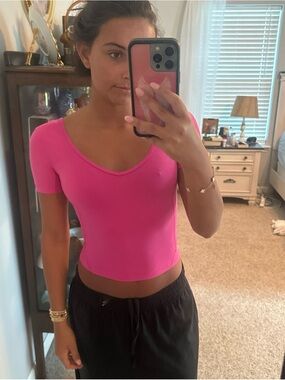 lululemon athletica Short Sleeve Scoop Crop Top - Pink